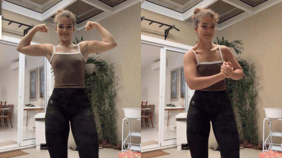 Mel Maia faz pose de bodybulding para mostrar evolução do corpo com treinos