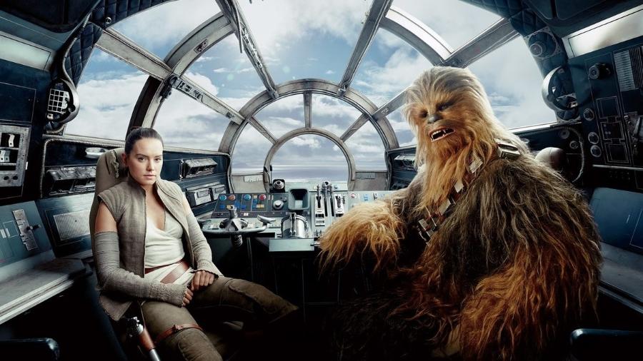 Rey e Chewbacca à bordo da Millennium Falcon - Reprodução/Vanity Fair