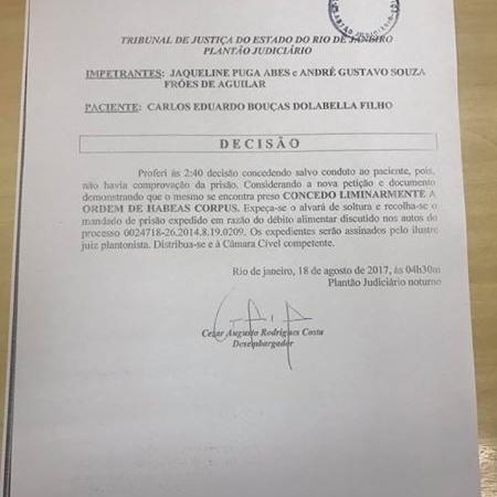 Habeas Corpus foi concedido pelo desembargador Carlos Augusto Rodrigues Costa às 2h40 - Reprodução/Facebook Mainenti, Grossi, Froes de Aguilar Sociedade de Advogados - Reprodução/Facebook Mainenti, Grossi, Froes de Aguilar Sociedade de Advogados