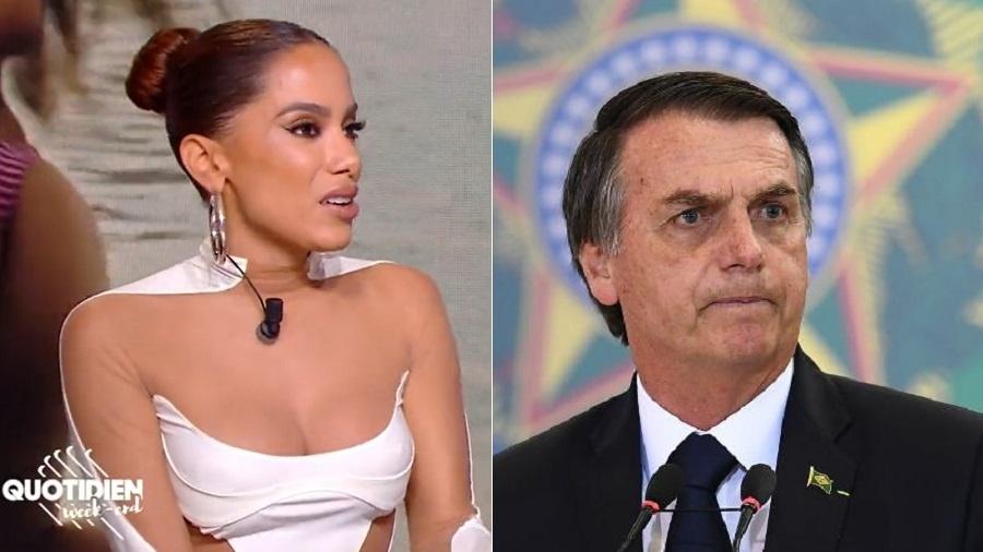 Anitta diz que Bolsonaro não reperesenta brasileiros em programa de maior audiência da TV francesa - Anitta (Reprodução/Quotidien) e Bolsonaro (Evaristo Sa/AFP)