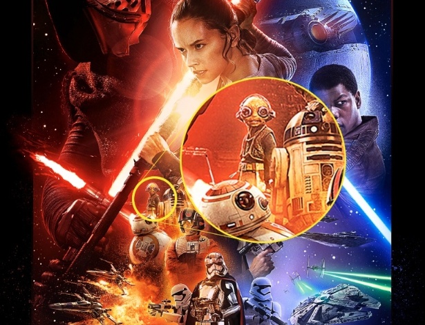 Detalhe do pôster de "Star Wars: O Despertar da Força" mostra a pirata Maz Kanata (Lupita Nyong"o) - Montagem