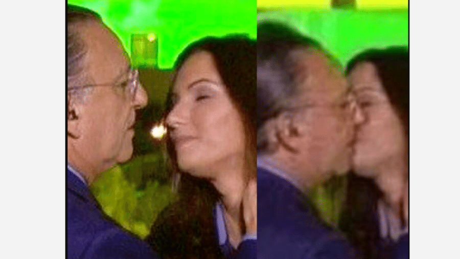 Montagem de falso beijo entre Patrícia Poeta e Galvão Bueno que circula na web - Reprodução/Instagram