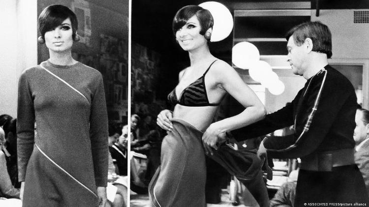Show de moda em Nova York do estilista austríaco Rudi Gernreich em 1968: vestido com zíper em torno do corpo