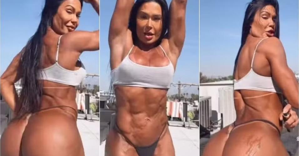 Gracyanne Barbosa não se incomodou com o frio na hora de sensualizar