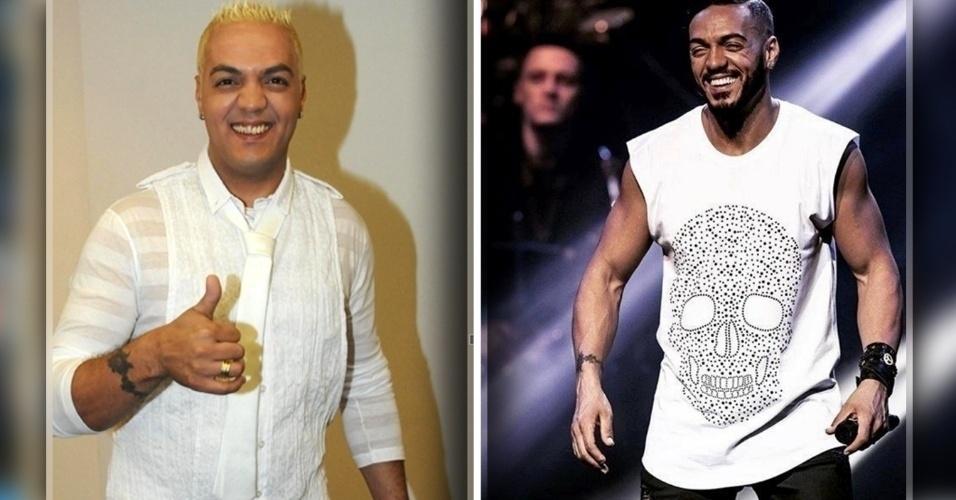 Ao casar com Gracyanne Barbosa, o cantor passou a se animar com o universo fitness. Em entrevista ao programa "Superpop", da RedeTV, ela admitiu que já chantageou o marido: "Sem treino, sem sexo". Com isso, conseguiu deixá-lo quase tão malhado quanto ela própria. Os fãs aprovaram eessa nova versão - Agnews//Divulgação//Montagem BOL