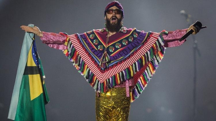 Jared Leto se apresenta com o Thirty Seconds to Mars no palco Mundo do Rock in Rio neste domingo (24/09/17) - Eduardo Anizelli/Folhapress - Eduardo Anizelli/Folhapress