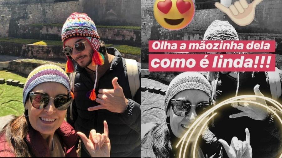 Túlio Gadêlha posta foto com Fátima Bernardes se despedindo das férias no Peru e brinca com a mão da apresentadora - Reprodução/Instagram