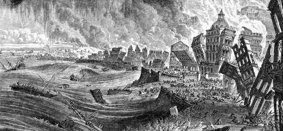 Terremoto de Lisboa em 1755, em ilustração de Georg Ludwig Hartwig (1887) - Bettmann Archive