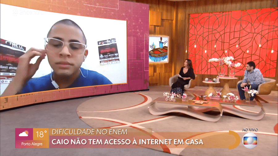 O estudante Caio (no telão) durante participação no "Encontro" - Reprodução/Globoplay