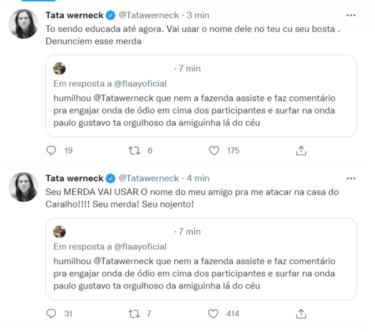 Tata Werneck se revoltou com comentário citando Paulo Gustavo - Reprodução/Twitter - Reprodução/Twitter