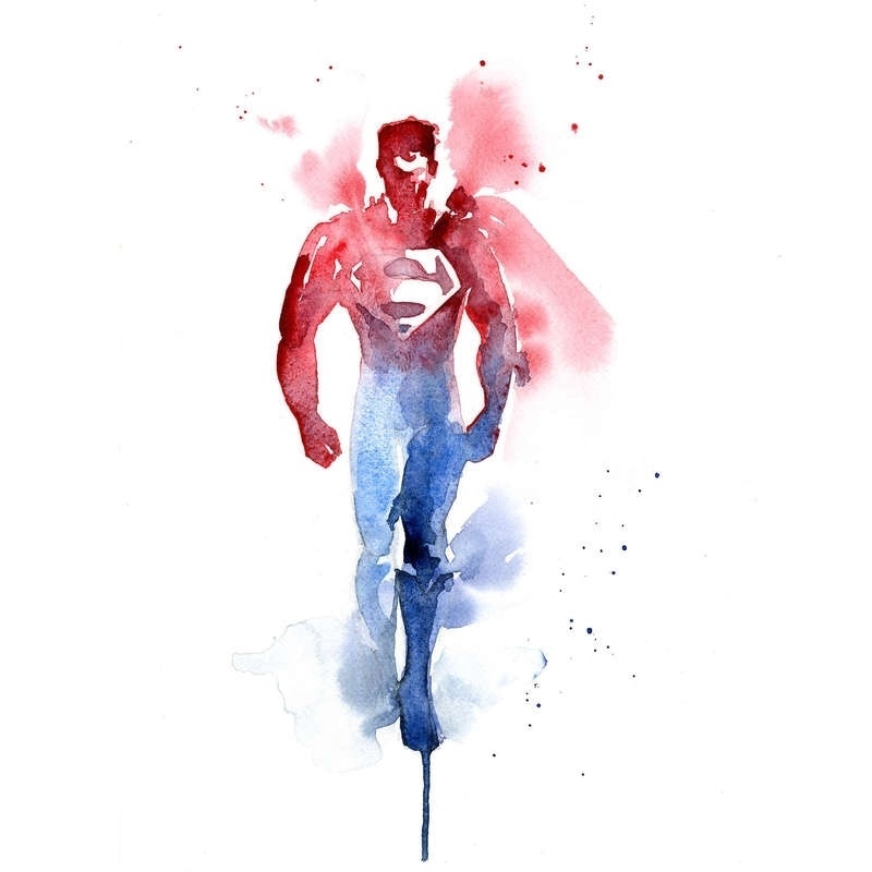 Um Superman vermelho e azul na pintura em aquarela de Clementine Campardou - Reprodução/Clementine Campardou