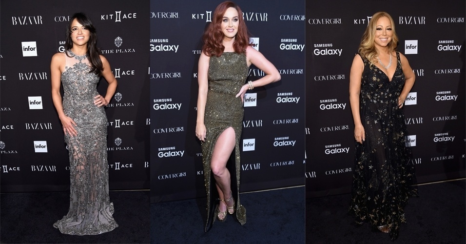 16.set.2015 - Katy Perry, Mariah Carey e Michelle Rodriguez na festa da revista "Harper´s Bazaar", que aconteceu na noite desta quarta-feira, em Nova York, nos Estados Unidos