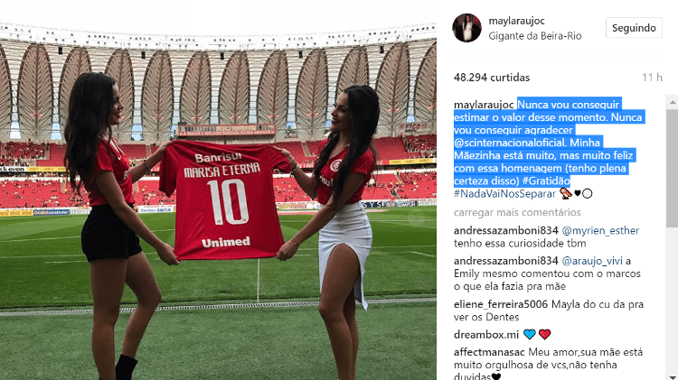 Emilly e Mayla mostram homenagem do Inter para a mãe  - Reprodução/Instagram - Reprodução/Instagram