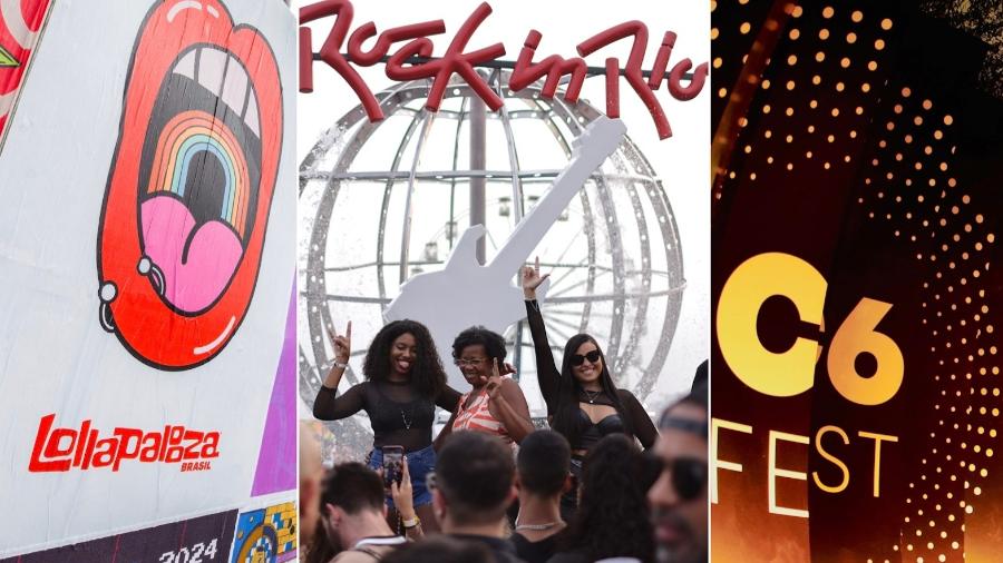 Os festivais Lollapalooza, Rock in Rio e C6 Fest, todos realizados em 2024