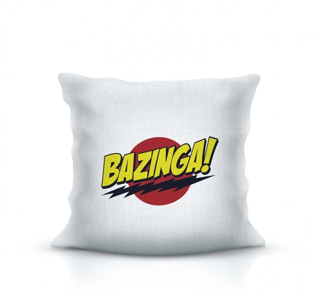 Conhecido pelos fãs do seriado The Big Bang Theory, o termo Bazinga está presente também nessa almofada em tactel. Com 45 cm x 45 cm, o produto possui zíper e está à venda na Criarte Lab (www.criartelab.com.br) por R$ 27,90 (+ frete) - Divulgação