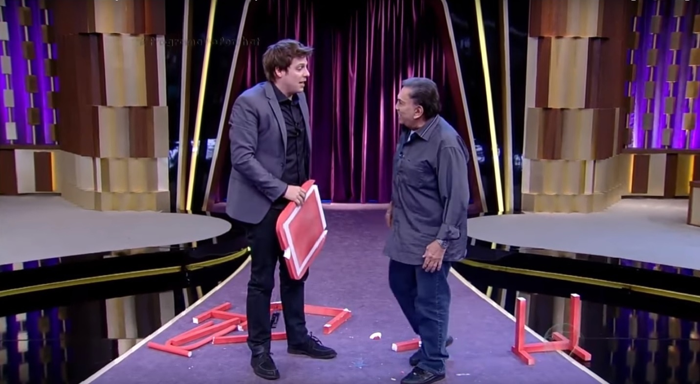 26.set.2016 - Em entrevista ao "Programa do Porchat", Dedé Santana relembra como foi beijar a Xuxa no cinema - Reprodução /Rede Record