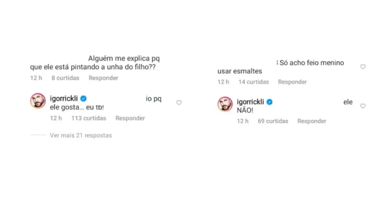 Comentários de Igor Rickli - Reprodução/Instagram - Reprodução/Instagram