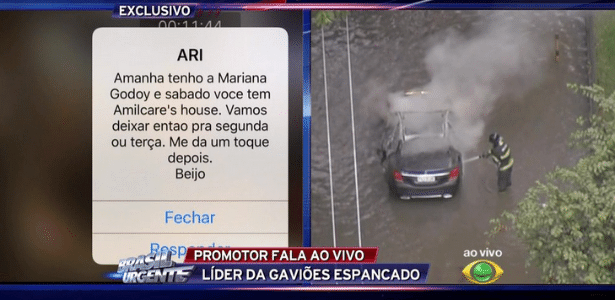 Datena usa celular no "Brasil Urgente", mas deixa mensagem particular vazar - Reprodução/TV Bandeirantes