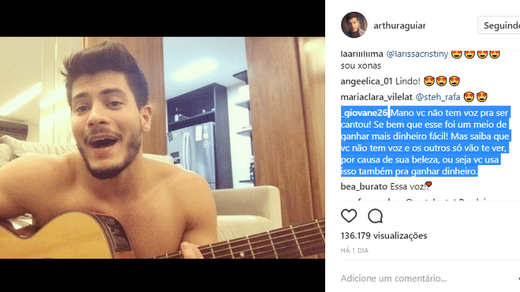 Arthur Aguiar briga com seguidor que criticou sua voz - Reprodução/Instagram - Reprodução/Instagram