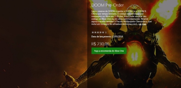 O preço é um tanto salgado, mas a pré-compra de "Doom" na Xbox Live pode agradar jogadores mais saudosistas - Reprodução