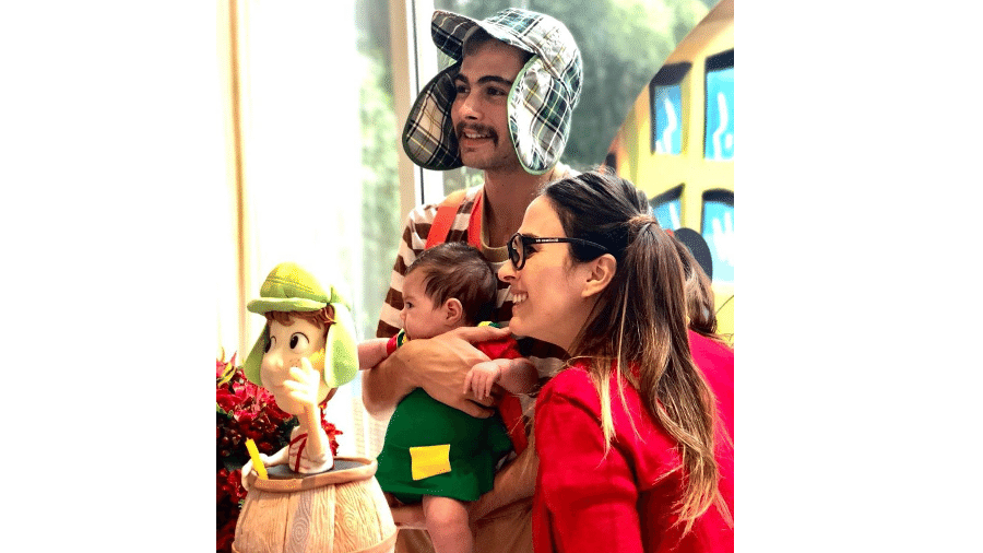Rafael Vitti vestido de Chaves e Tatá Werneck e a filha fantasiadas de Chiquinha - Reprodução/Instagram