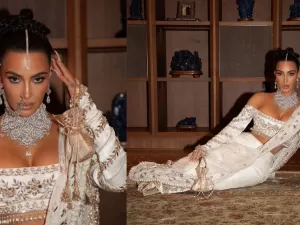 Kim Kardashian usa visual de diamantes para casamento de bilionário indiano