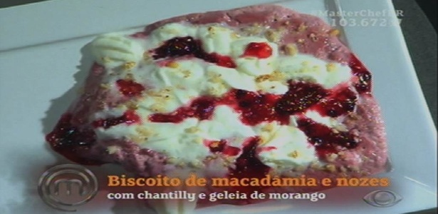 Biscoio de macadâmia e nozes com chantilly e geleia de morango servido por Hamilton vira piada no "MasterChef"