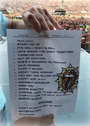 Setlist do show dos Stones em Santiago, na quarta - Divulgação/Facebook - Divulgação/Facebook