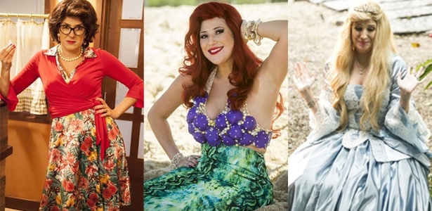 Dani Calabresa em três papéis do "Zorra" na primeira e segunda temporada: Italiana Mama Rossi, sereia e princesa Hannah - Pedro Curi, João Cotta e João Miguel Júnior/ TV Globo - Pedro Curi, João Cotta e João Miguel Júnior/ TV Globo