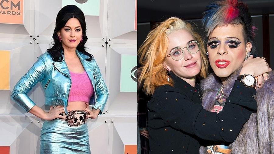 Katy Perry em 2016, no Country Music Awards, e em janeiro de 2017 - Getty Images