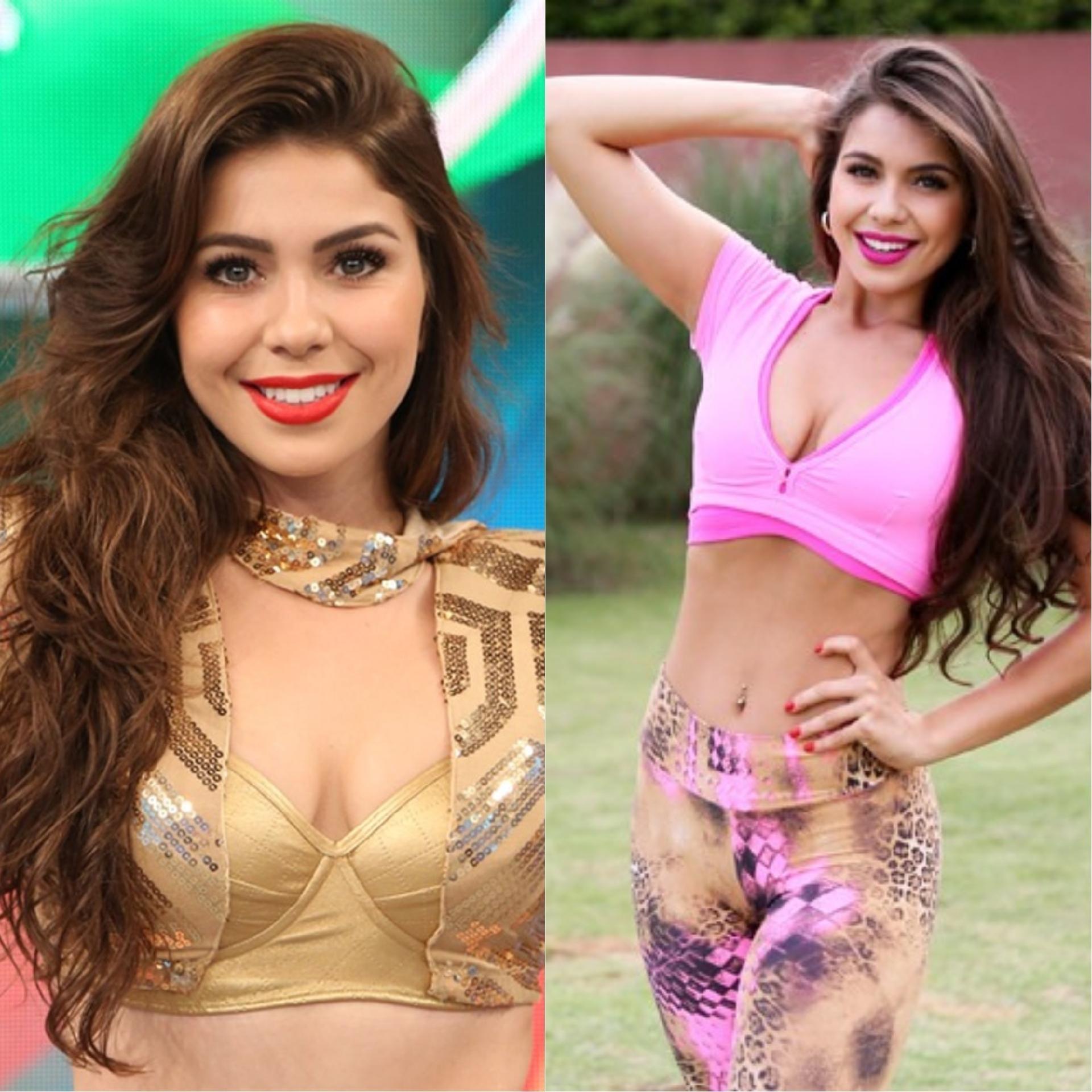 Chamada nos bastidores de "sósia de Paula Fernandes" do Faustão, Ingrid Bragalda voltou agora da licença-maternidade de Lorenzo, um fofíssimo e simpático bebê que ocupa praticamente todo seu Instagram. Professora de Zumba, ela está no balé do atração dominical da Globo há dois anos - Divulgação TVGlobo/Instagram/Montagem UOL