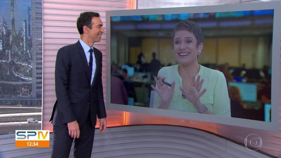 Sandra Annenberg parabeniza César Tralli pela chegada de Manuella, sua primeira filha - Reprodução/TV Globo