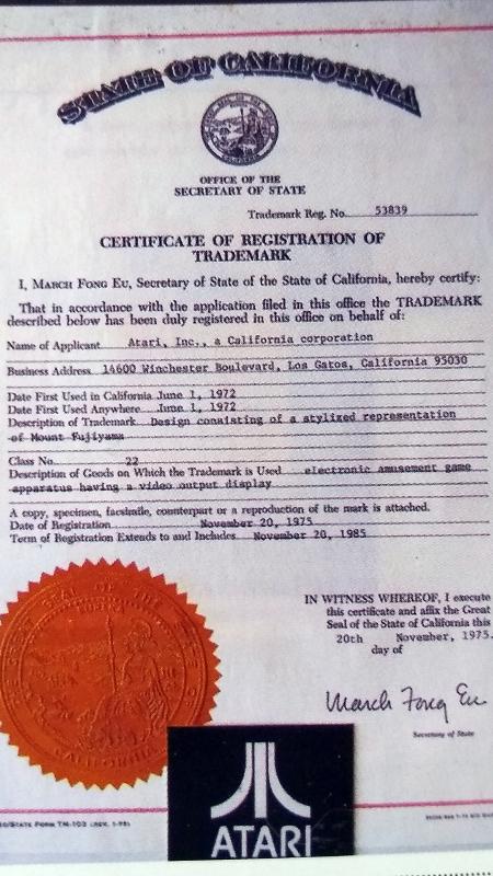 Documento de registro da Atari - Reprodução/High Score! The illustrated history of electronic games - Reprodução/High Score! The illustrated history of electronic games