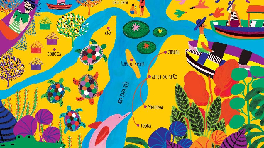 O mapa de um dos roteiros oferecidos, pela região de Alter do Chão (PA) - Divulgação/Airbnb