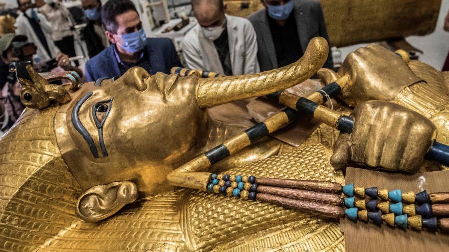 Sarcófago dourado do antigo faraó egípcio Tutancâmon - Khaled Desouki/ AFP