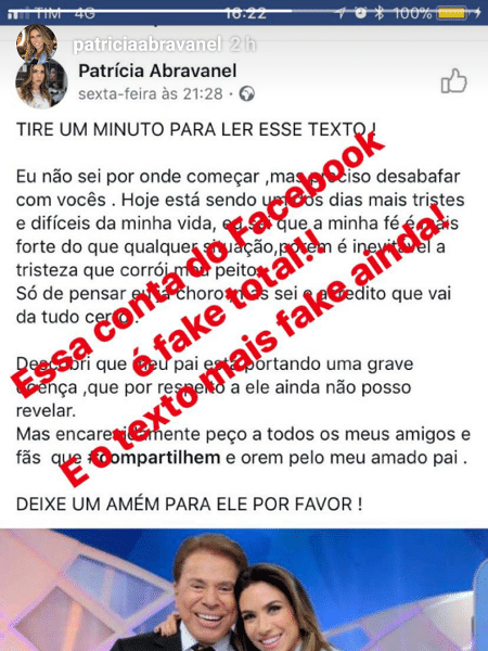 Patricia Abravanel denuncia perfil falso que alertava "grave doença" de Silvio Santos - Reprodução/Instagram - Reprodução/Instagram