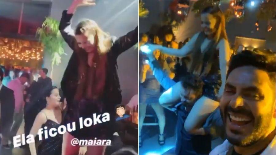 Maiara empolgada em festa e depois dançando nos ombros do namorado, Fernando - Reprodução/Instagram