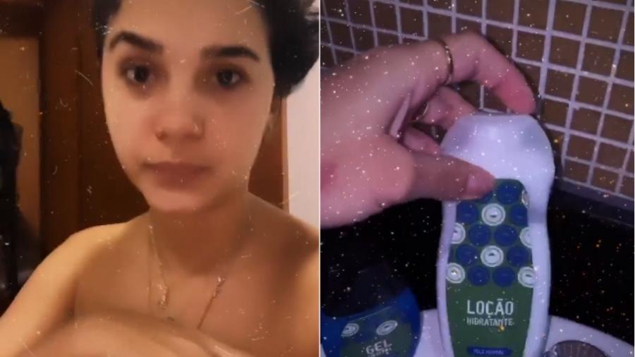 Gizelly, antes de tomar banho, mostra produtos que pegou do BBB 20 - Reprodução/Instagram