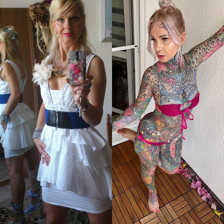 Antes e depois das 'tatuagens' de Kerstin Tristan 