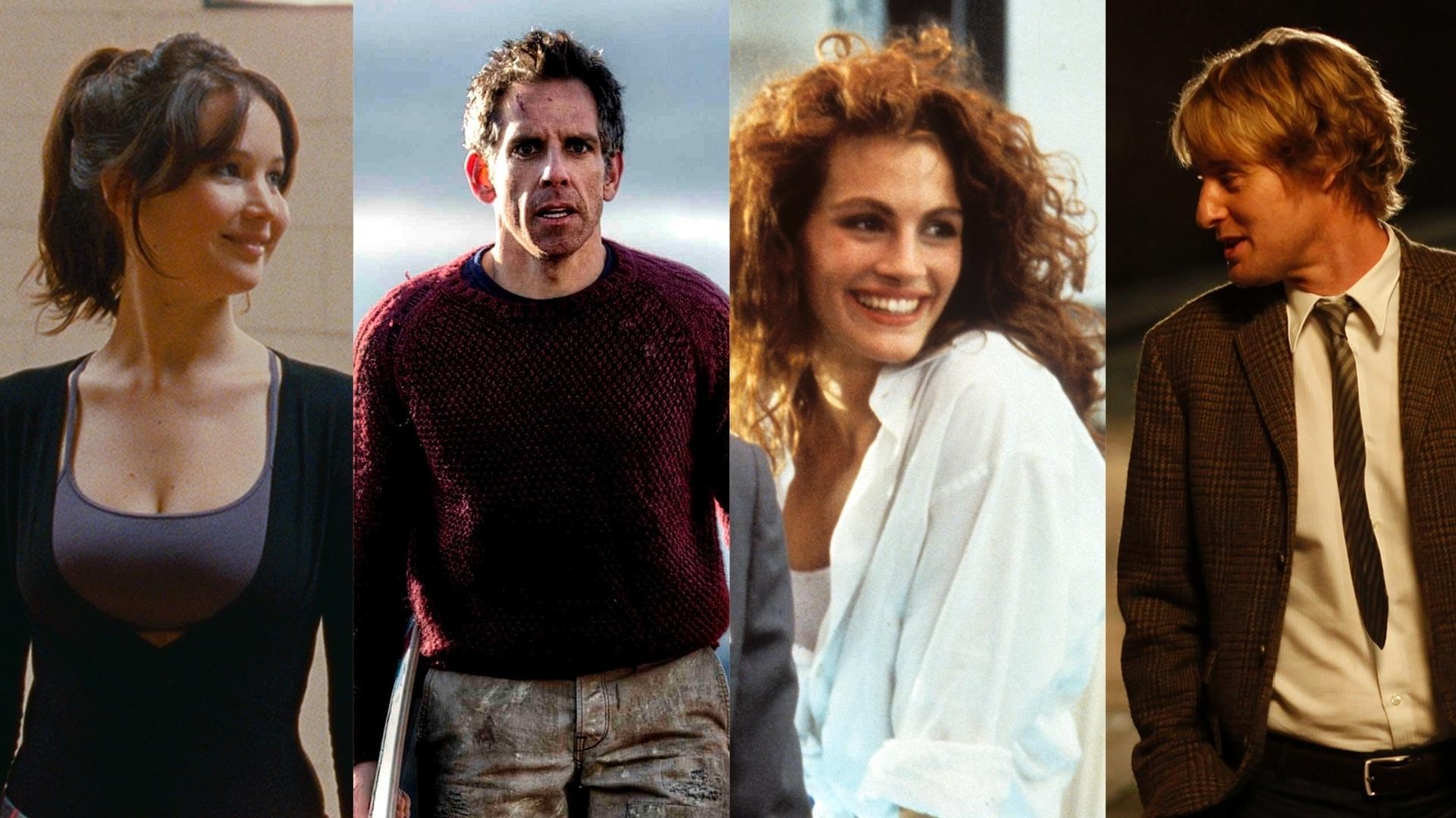 Cenas dos filmes "O Lado Bom da Vida" (2012), de David O. Russell, "A Vida Secreta de Walter Mitty" (2013), "Uma Linda Mulher" (1990), "Meia-Noite em Paris" (2011) - Reprodução/Montagem