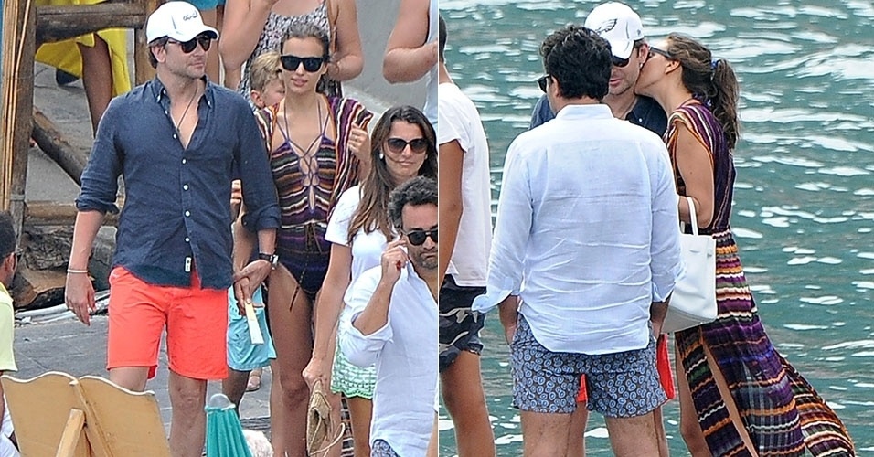 20.ago.2015 - Bradley Cooper e Irina Shayk foram flagrados juntos em clima de romance durante passeio de barco na Itália. Os dois chegaram a trocar carinhos enquanto conversavam com um grupo de amigos