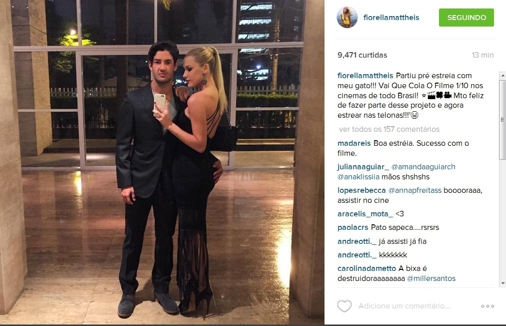28.set.2015- Fiorella Mattheis posa ao lado de Alexandre Pato com direito a mão boba no bumbum: "Pato sapeca", escreveu um internauta - Reprodução/Instagram