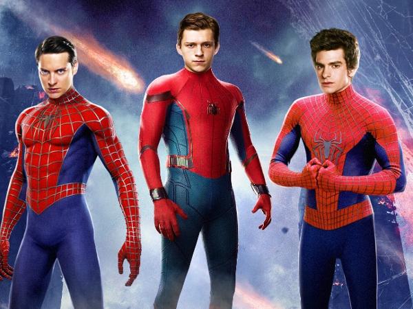 Montagem com fotos de Tobey Maguire, Tom Holland e Andrew Garfield como "Homem-Aranha"
