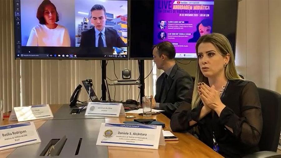 Daniela Alcântara, coordenadora de Políticas de Prevenção de Crimes contra a Mulher do Ministério da Justiça e Segurança Pública, fala durante o evento - Reprodução/Youtube