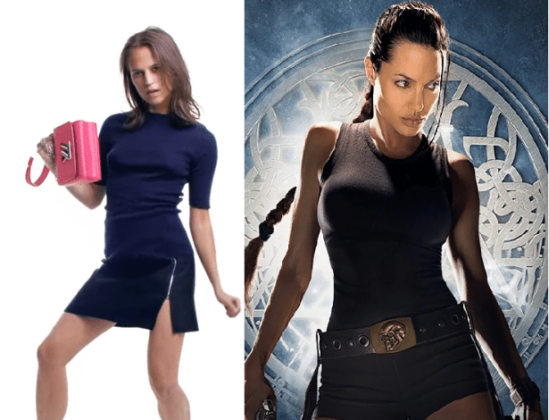 A atriz Alicia Vikander (à esquerda) vai interpretar Lara Croft em novo filme; Ageline Jolie interpretou a arqueóloga nos dois filmes anteriores da franquia (à direita) - Reprodução