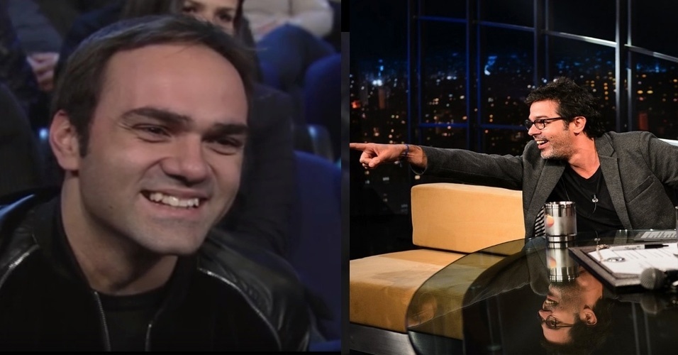 14.out.2016 - William Tavares, da ESPN, acompanha a entrevista na plateia do "Programa do Jô" e é reconhecido por Bruno Mazzeo - Reprodução /TV Globo