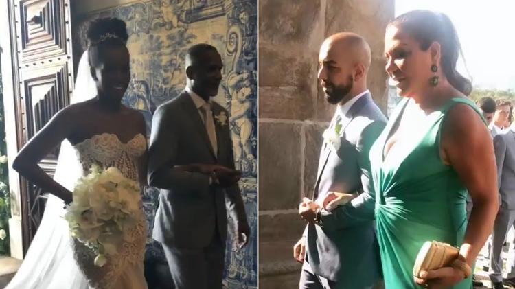 Iza e o noivo, Sérgio Santos, entram na igreja do Outeiro da Glória, no Rio de Janeiro - Montagem/UOL/Reprodução/Instagram - Montagem/UOL/Reprodução/Instagram