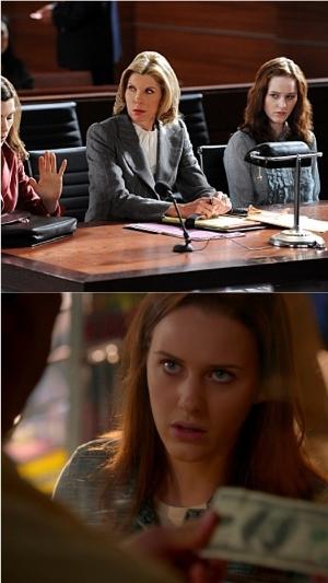 Rachel Brosnahan em cenas de "The Good Wife" e "CSI: Miami" - Reprodução