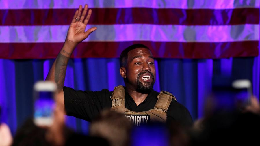 19.jul.2020 - Kanye West discursa em comício na Carolina do Sul - REUTERS/Randall Hill 