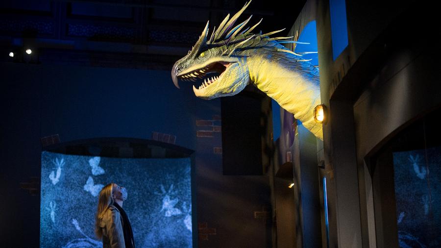 Exposição no Museu de História Natural de Londres investiga origem das lendas dos dragões que aparecem em "Harry Potter" - TOLGA AKMEN/AFP